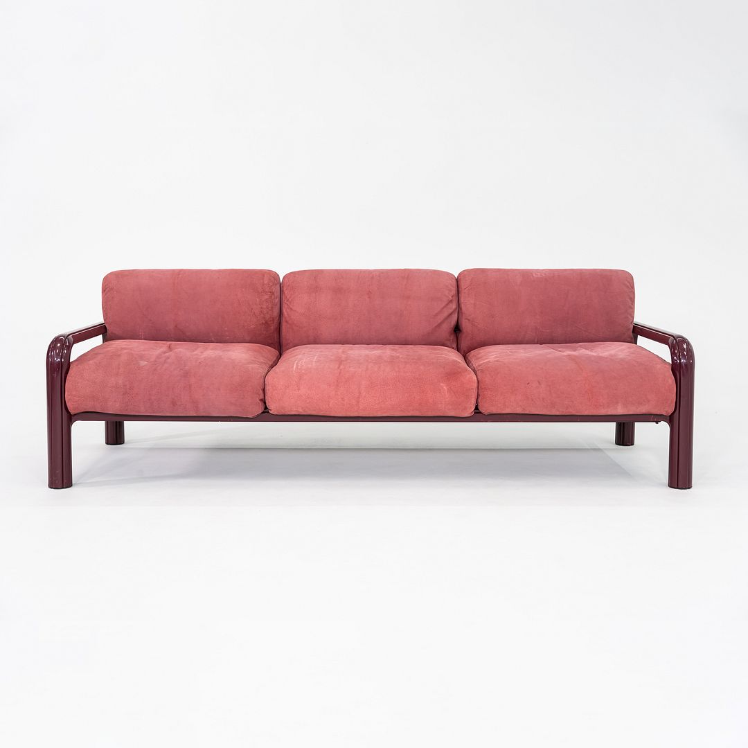1981 Gae Aulenti for Knoll Three Seat Sofa in Burgundy Frame & Suede Upholstery