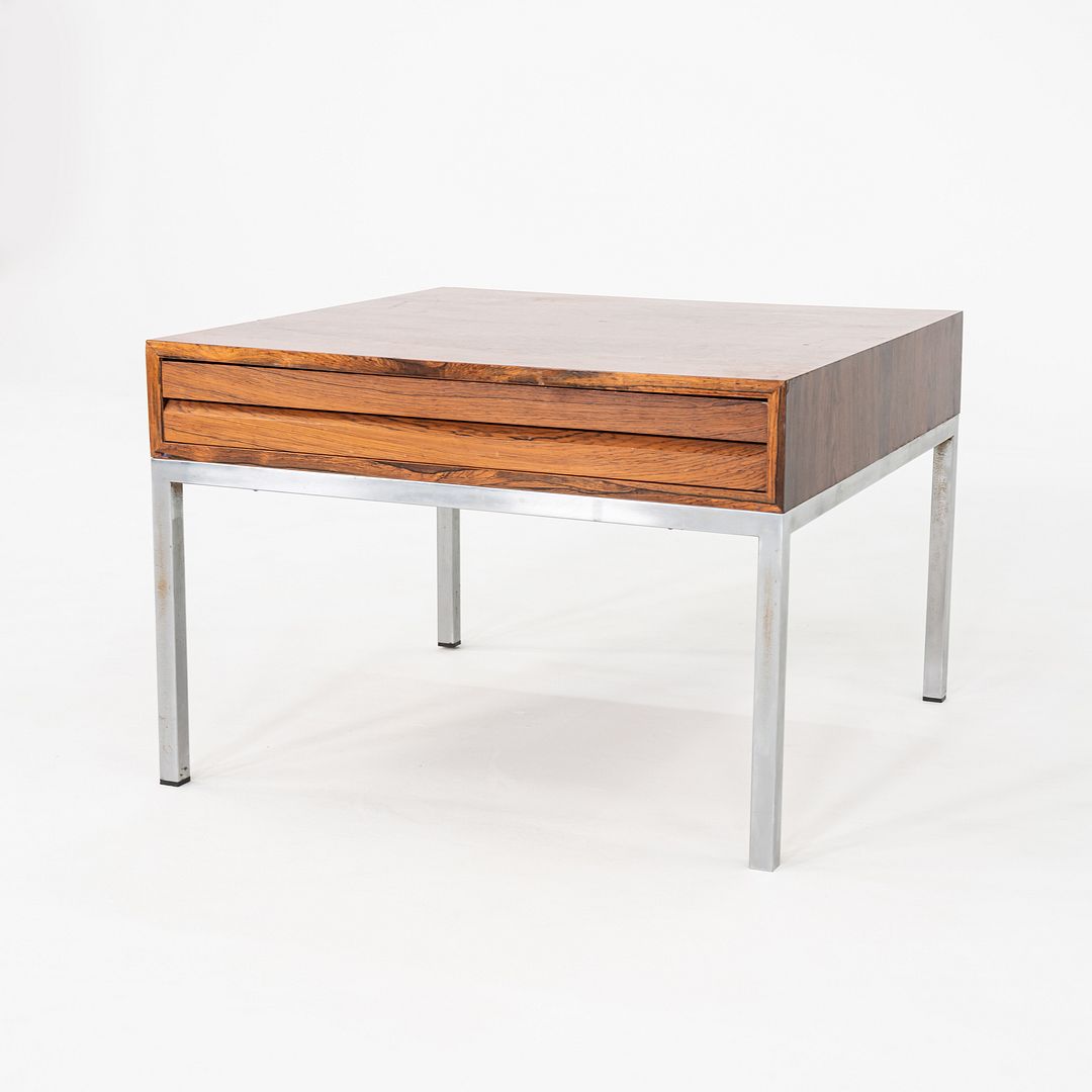 C. 1960s Danish Rosewood Side / End Table with Chromed Steel Base and Drawer