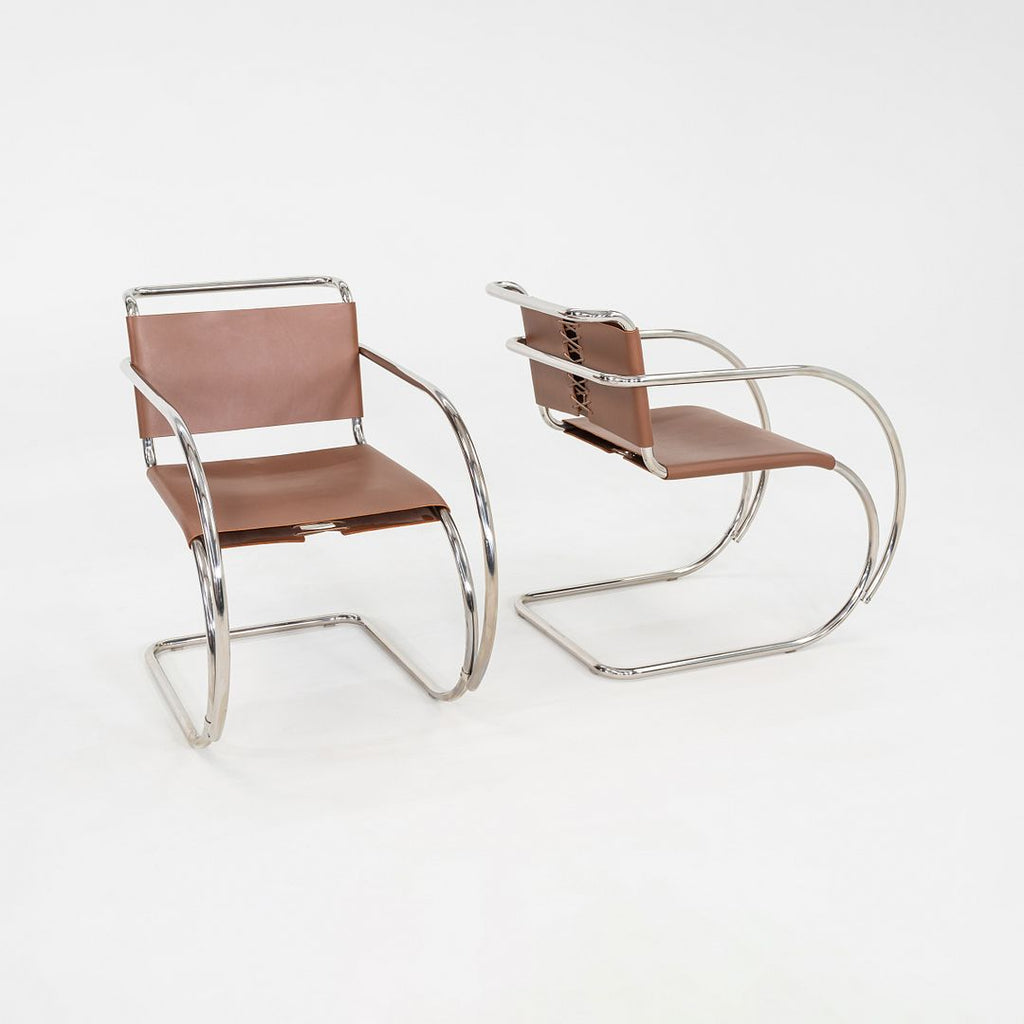 SOLD 2005 Pair of Mies van der Rohe for Knoll Leather & Chrome Steel MR20 Armchair