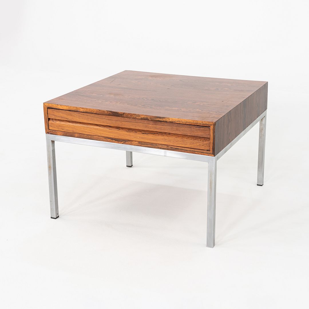 C. 1960s Danish Rosewood Side / End Table with Chromed Steel Base and Drawer
