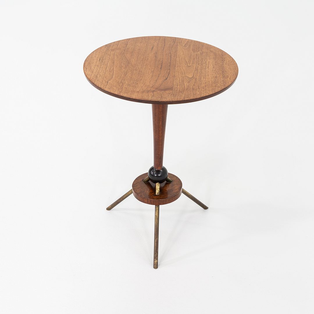 1950s Sputnik Tripod Side or End Table Crafted in Walnut with Brass Accents