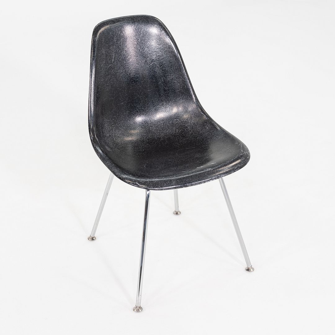 2019 Pair of Eames Modernica Molded Fiberglass Side Chairs in Black with H-Base
