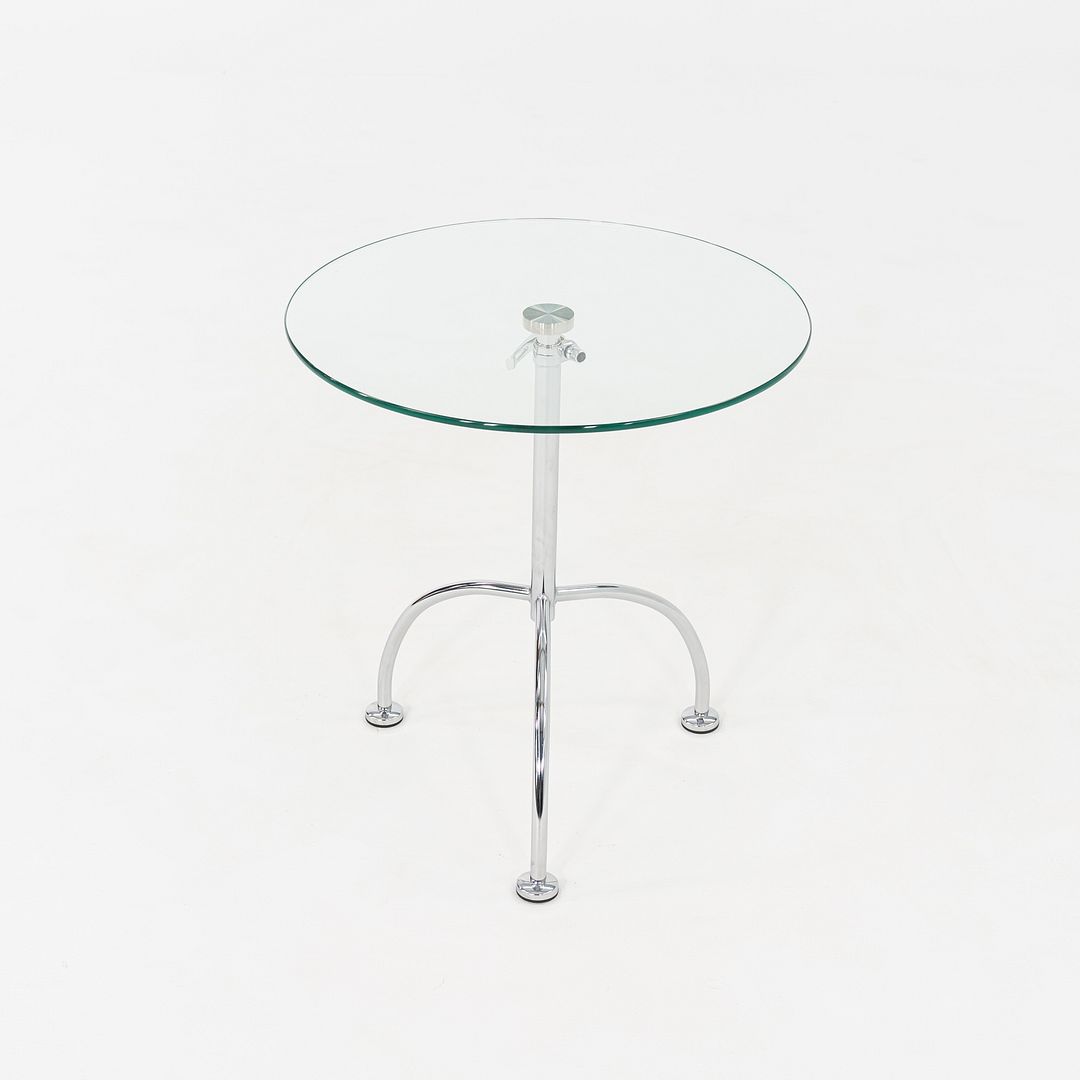 2010s Pair of Chromed Steel and Glass Adjustable Side Tables 20 Inch Diameter