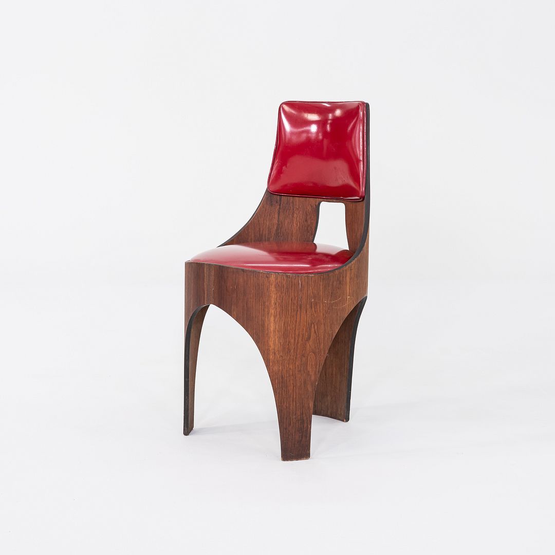 1950s Henry P. Glass for Richbilt Cylindra Dining Chair in Walnut and Red Vinyl