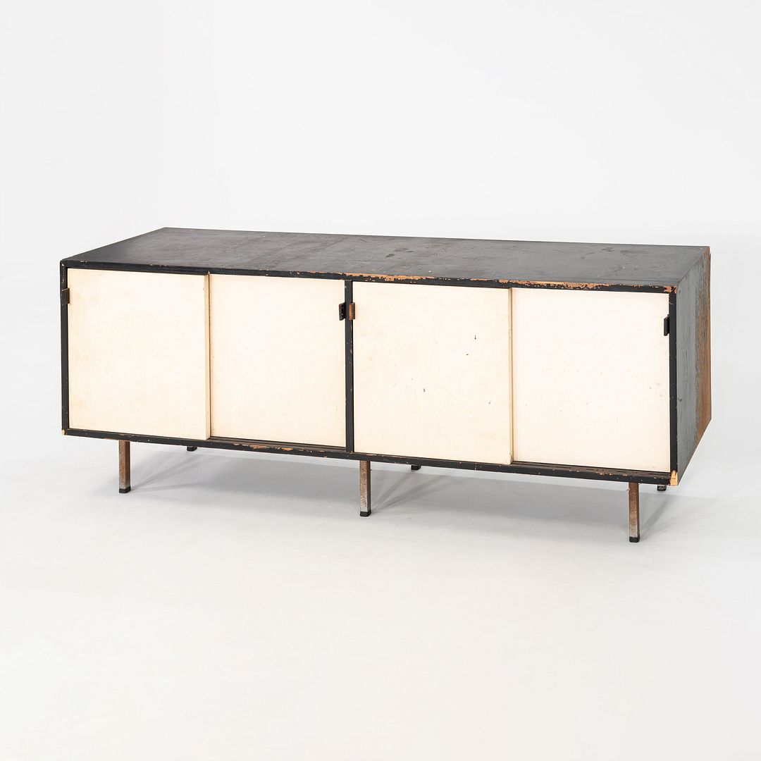1950s Florence Knoll Credenza Black & White w/ Original Leather Pulls Model 541