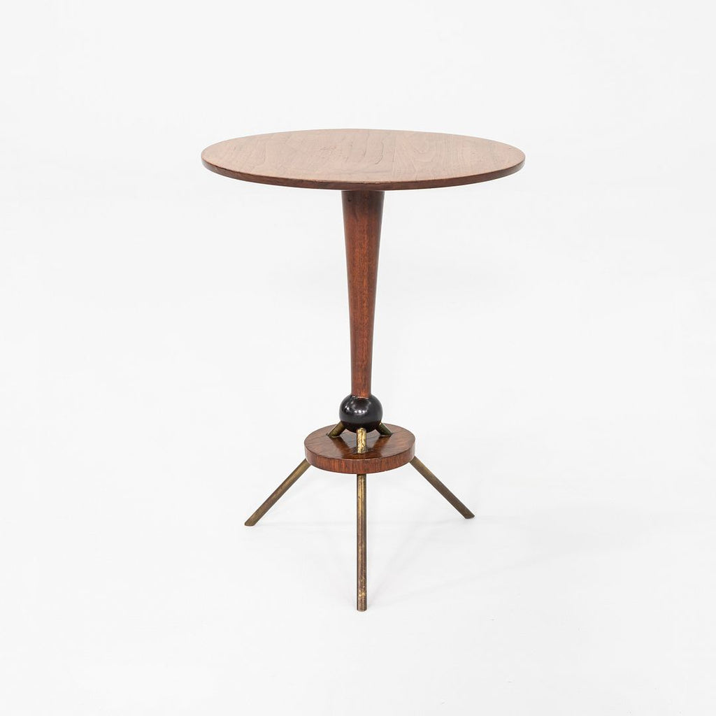 1950s Sputnik Tripod Side or End Table Crafted in Walnut with Brass Accents