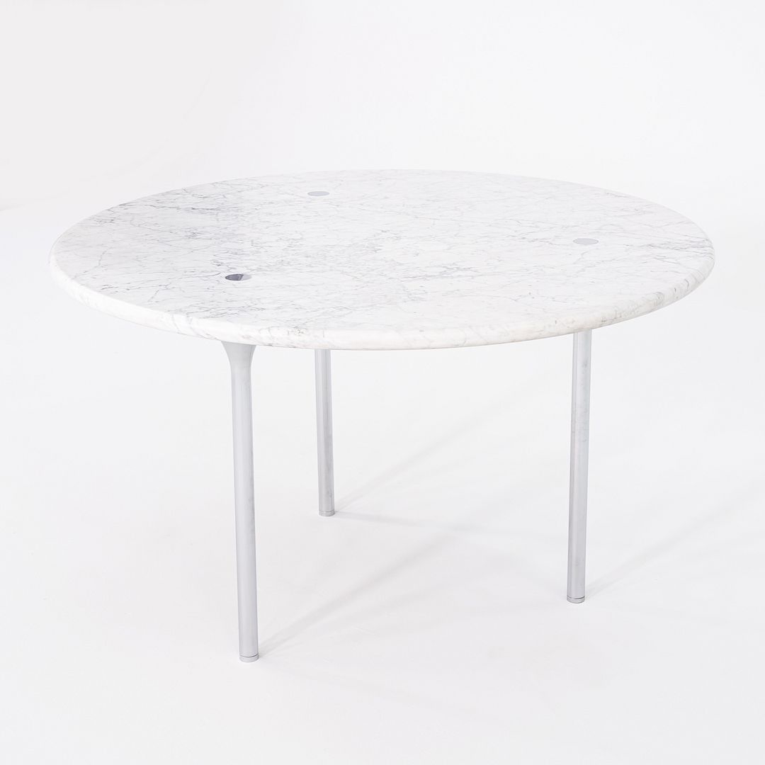 1960s Katavalos, Littell, and Kelley for Laverne 48in Dining Table in White Marble and Chromed Steel
