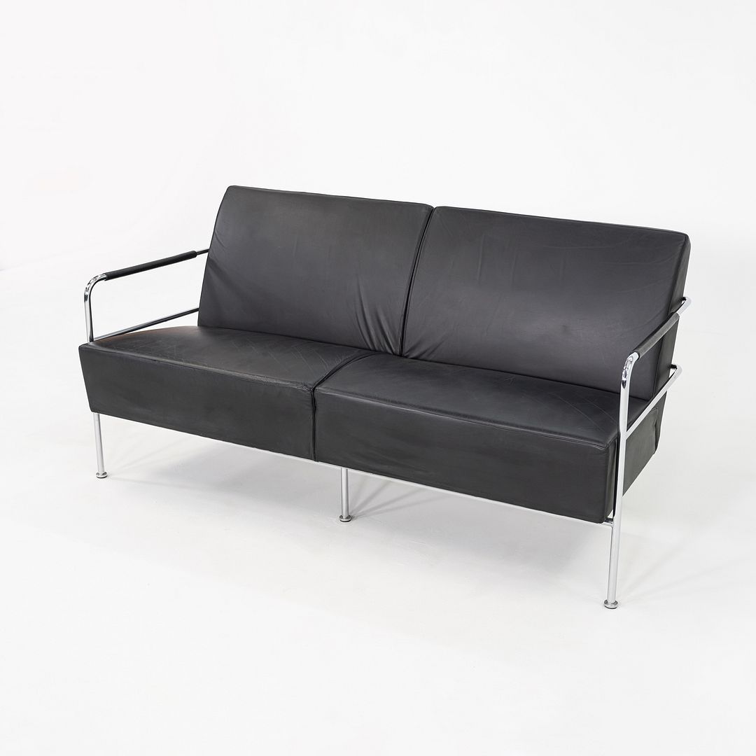 1990s Gunilla Allard for Lammhults Cinema Sofa / Loveseat Steel & Black Leather