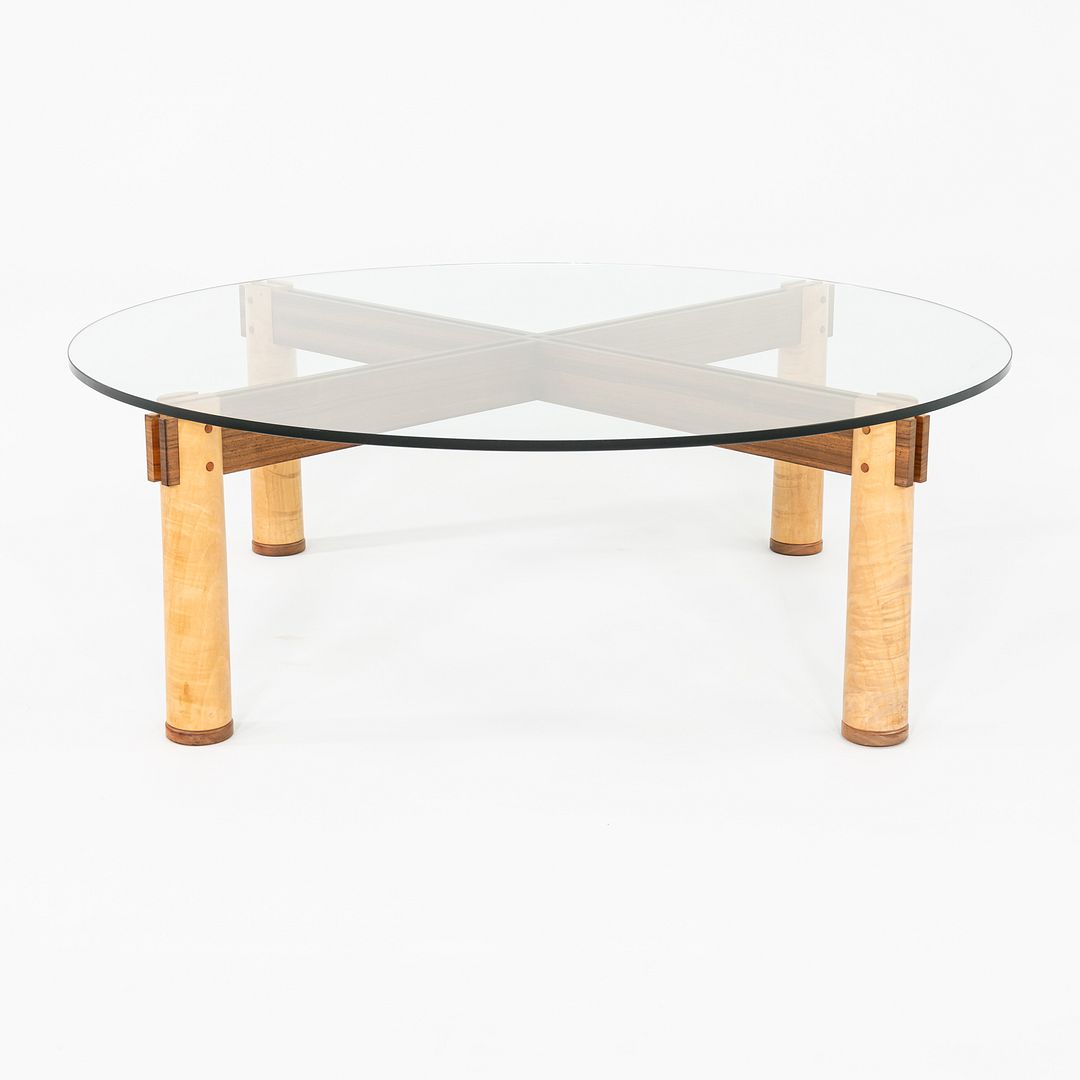 1989 Christopher Weiland Studio Craft Glass and Wood Coffee Table in Curly Maple