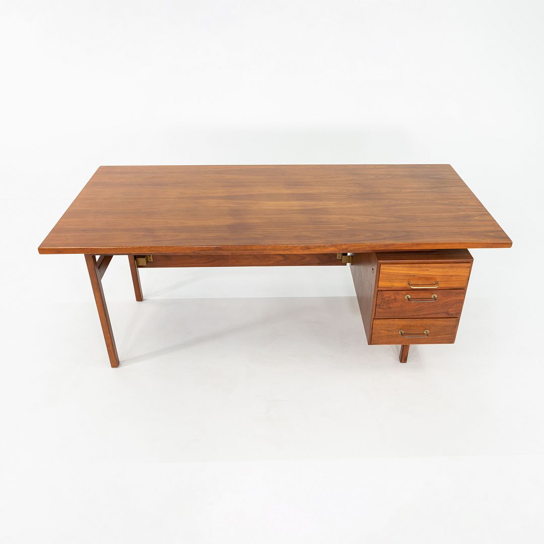 1970s Jens Risom Design Executive Desk in Walnut with Three Drawers