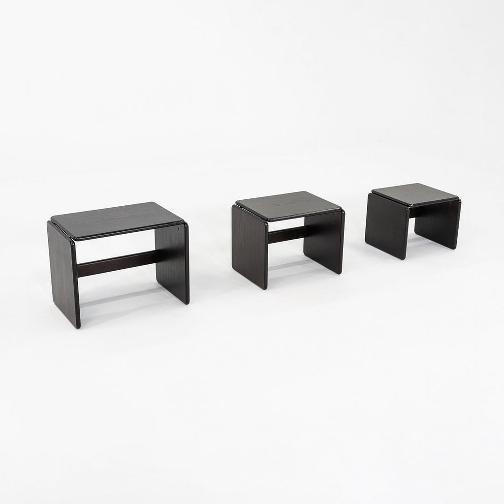 1970s Set of Three Modern Ebonized Wood Nesting Tables Produced in Italy 21x14