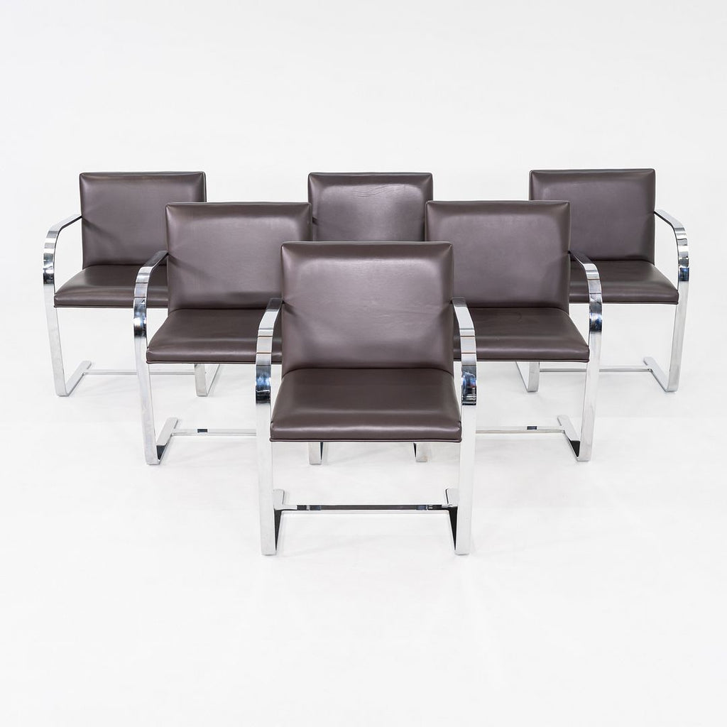 2010s Mies van der Rohe Flat Bar Brno Dining Chair in Brown Leather 12+ Avail