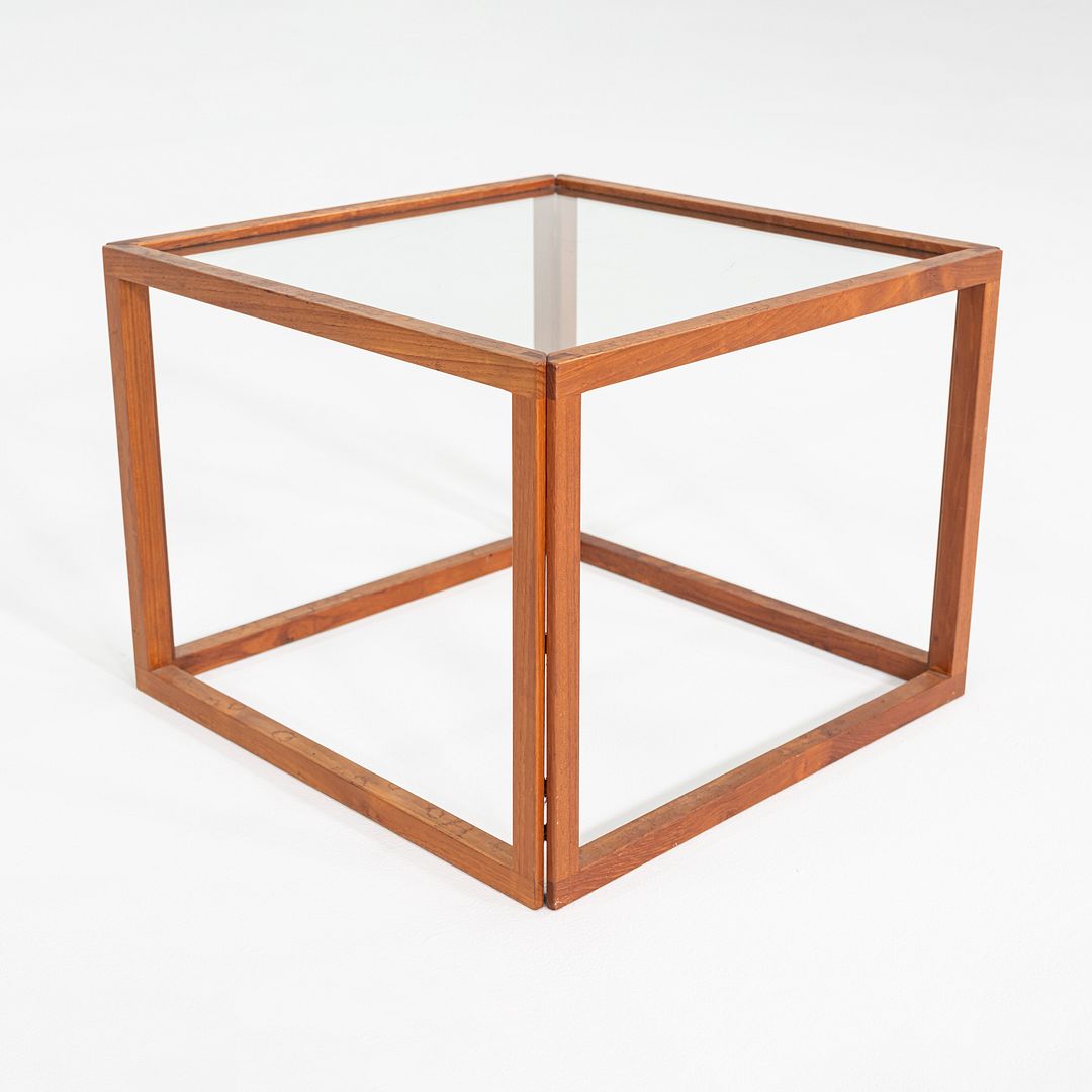 1960s Kai Kristiansen Cube Side or End Table in Teak and Glass 18x18x14 inches
