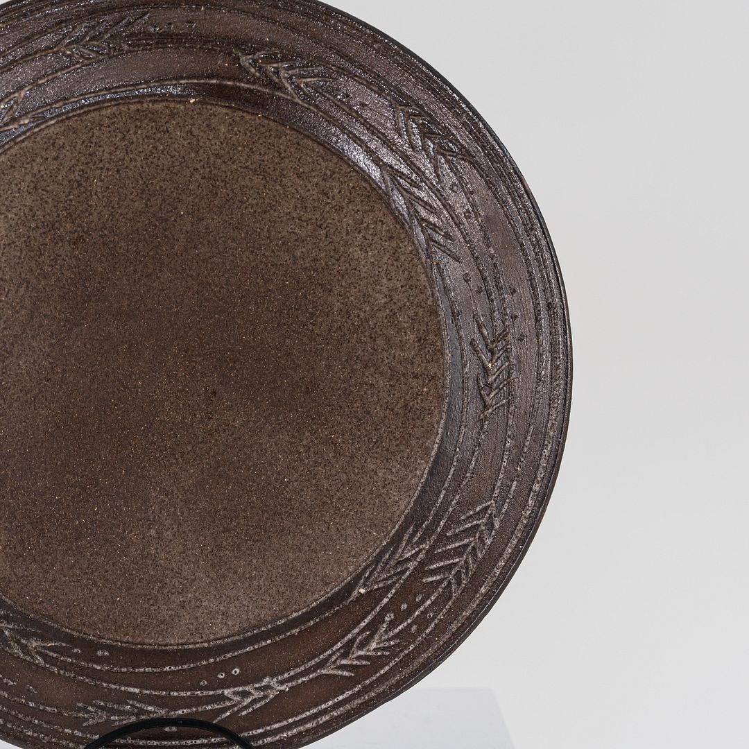 1950s Brown Salt-Glazed Stoneware Platter Nancy Wickham Boyd Studio Made in VT