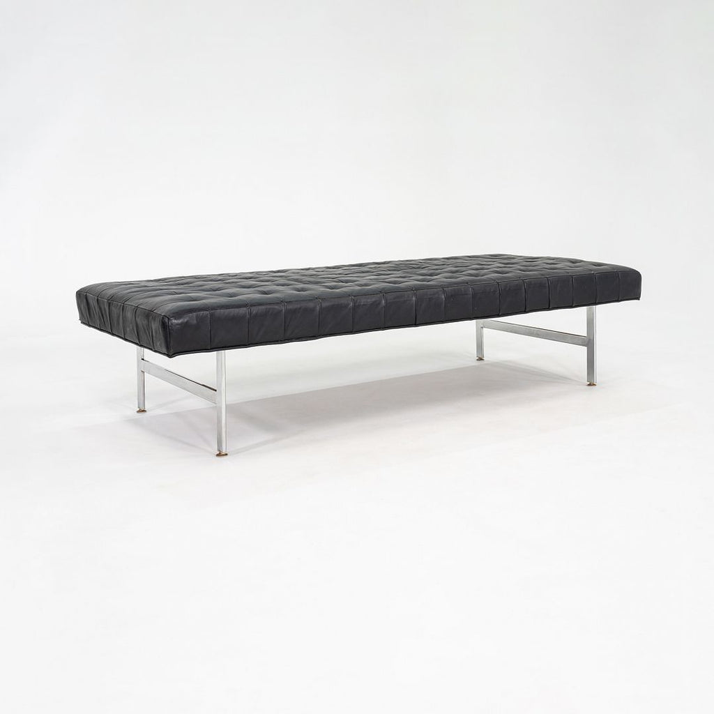 1960s Black Leather and Steel Modernist Museum Bench / Daybed 73 x 31 Inches
