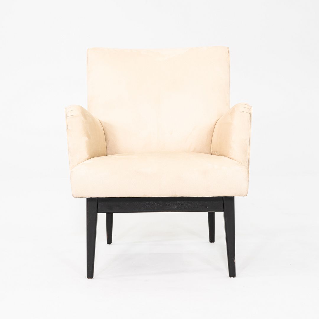 C. 1950s Pair of Jens Risom Design Upholstered Lounge Armchairs w/ Mahogany Legs