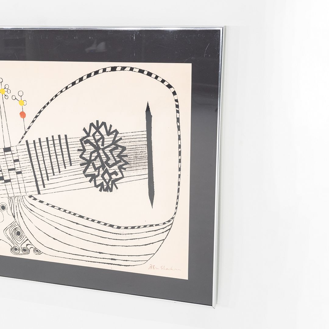 1958 Ben Shahn "Lute and Molecule No. 2" Screenprint w/ Steel Frame 31 x 44 Inch
