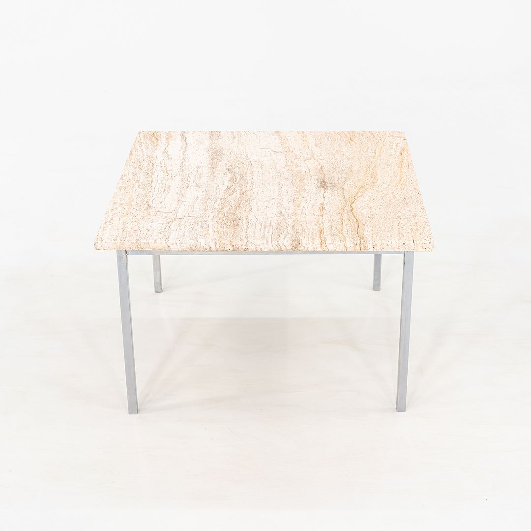 1970s Pair of Chrome and Travertine Side / End Tables Attributed to Knoll 27"