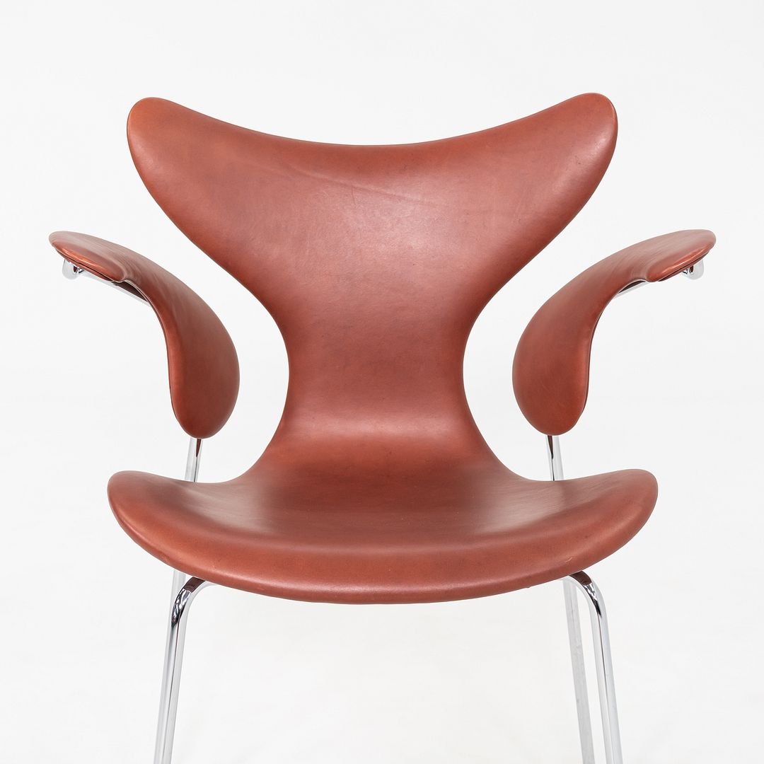 2022 Arne Jacobsen for Fritz Hansen Lily Arm Chair in Chestnut Grace Leather
