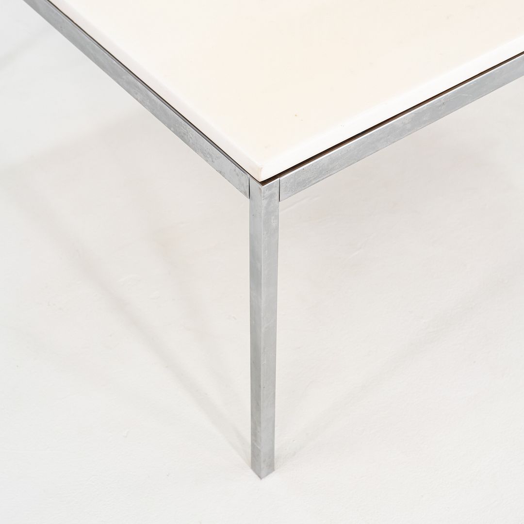 1970s Florence Knoll Coffee / End Table in Chromed Steel and White Marble 36"