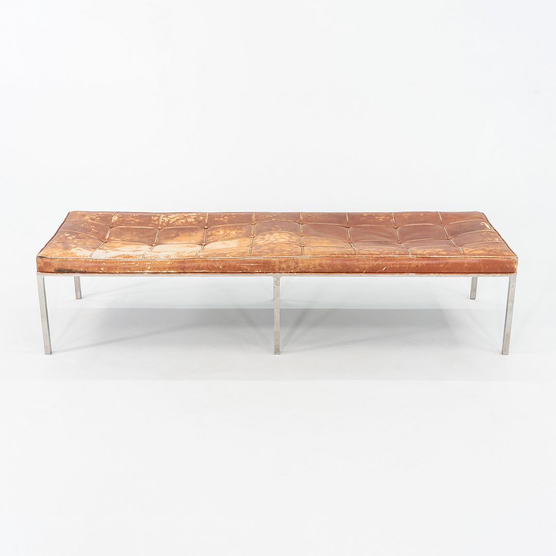 1960s Gordon Bunshaft and Davis Allen of SOM Stainless Steel and Leather Bench