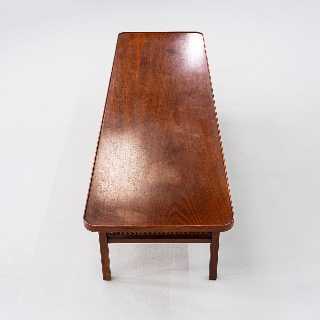 SOLD 1960s Jack Cartwright for Founders Rectangular Coffee Table in Walnut and Cane