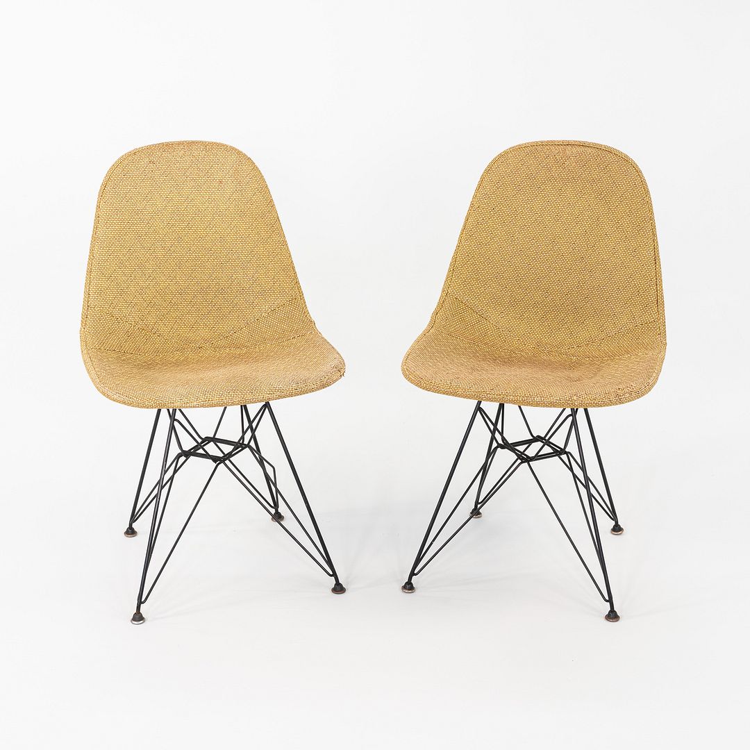 1954 Pair of Eames Herman Miller DKR-1 Chairs w/ Eiffel Bases in Hopsack Fabric