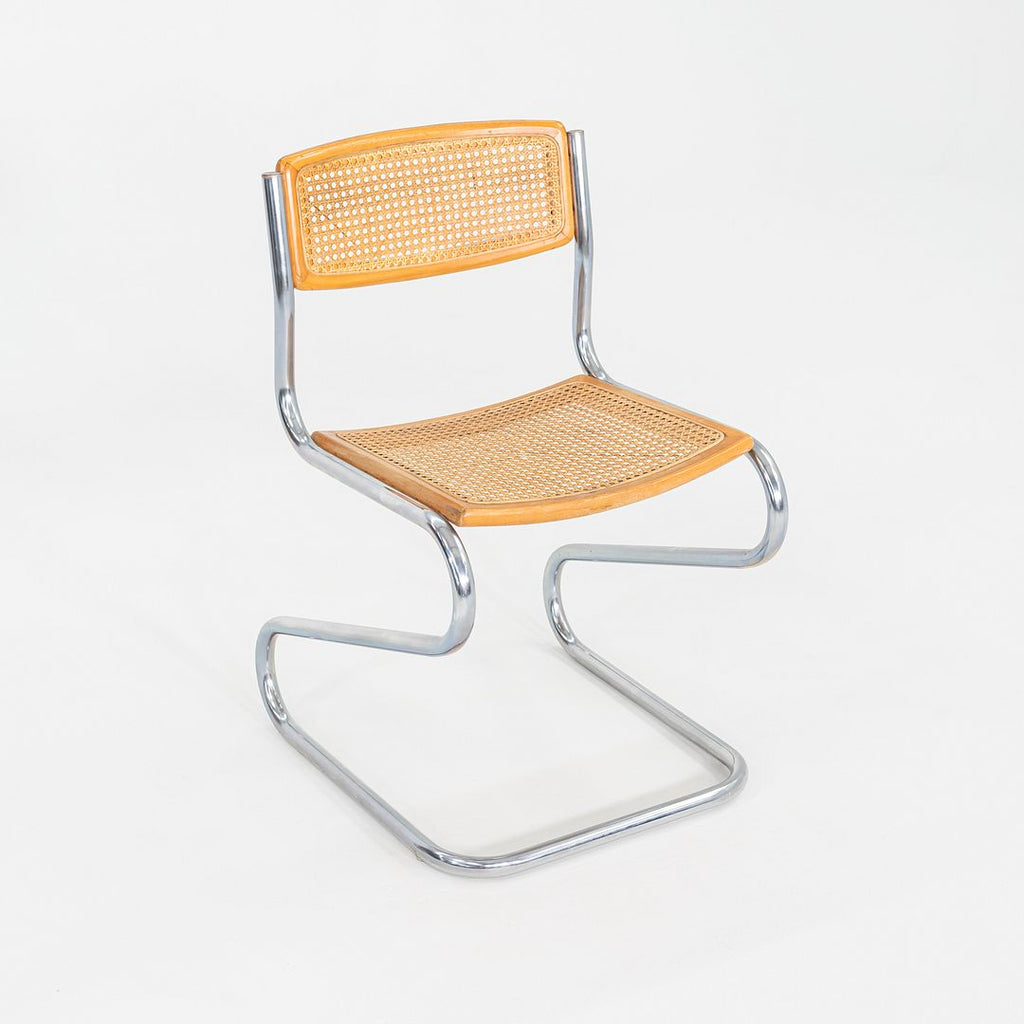 C. 1977 Italian Cantilever Side Chair in Chromed Steel with Caned Seat and Back