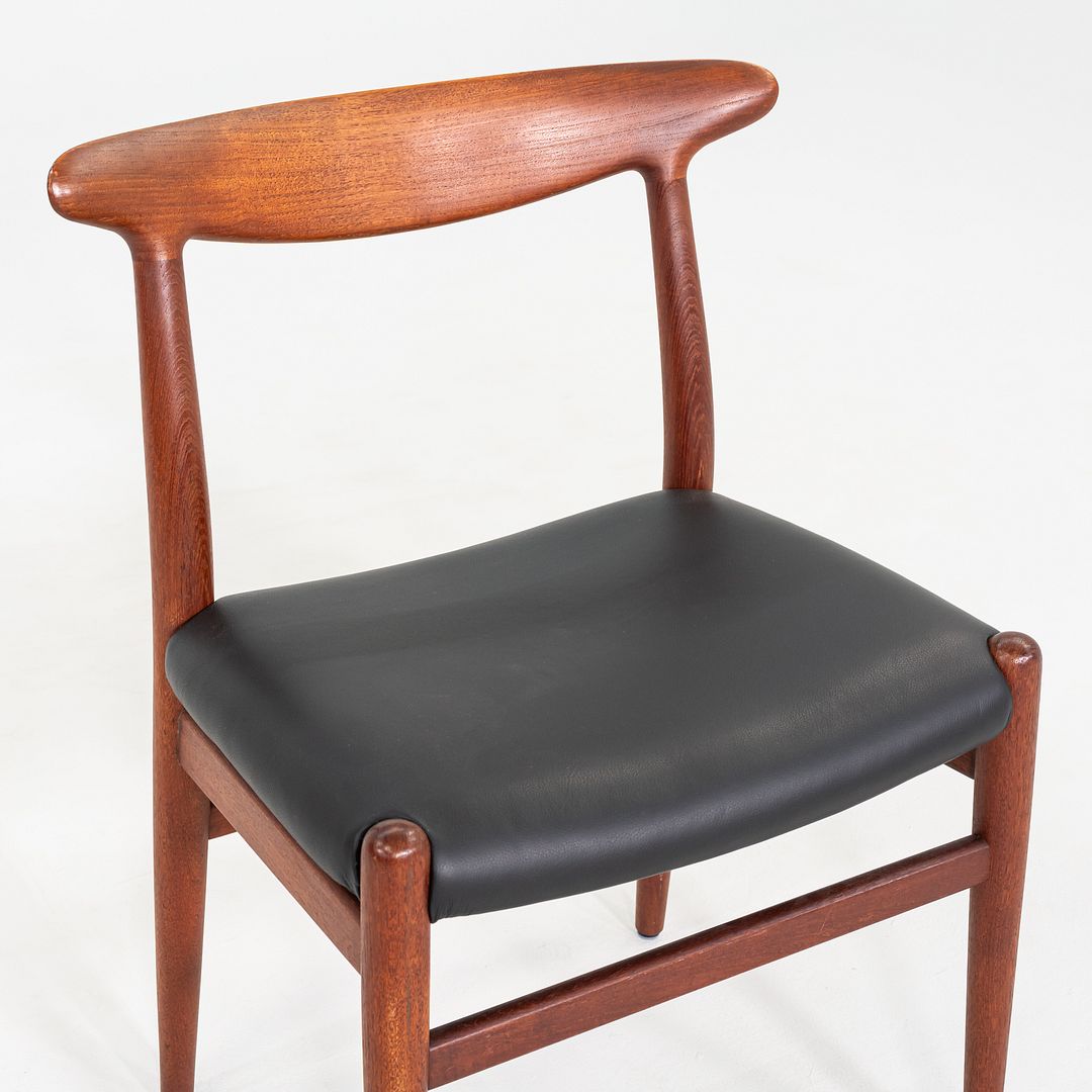 1950s Set of Eight Hans Wegner C.M. Madsen W2 Dining Chairs Teak & Black Leather