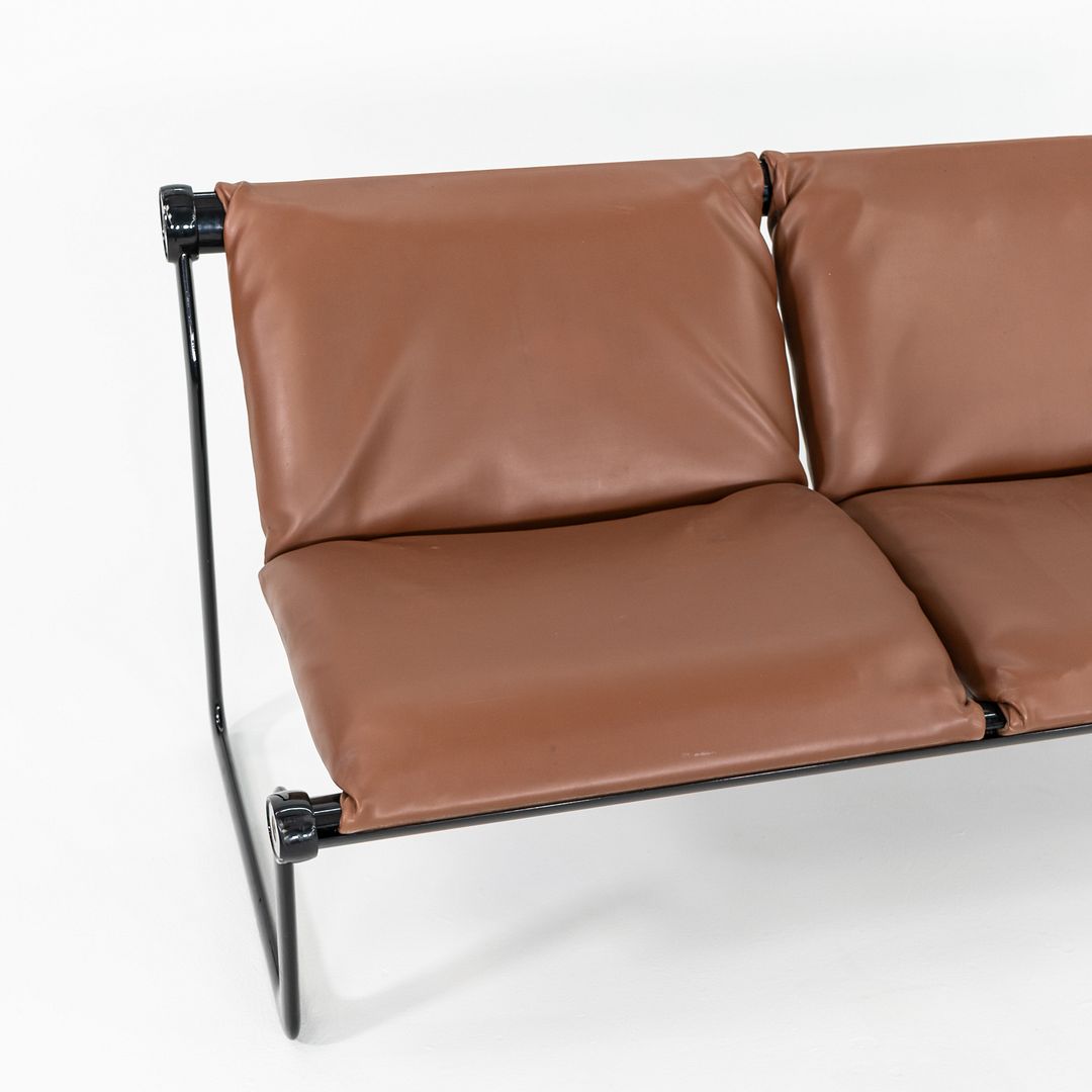 1970s Hannah Morrison for Knoll Armless Sofa Steel w/ Brown Leather Upholstery