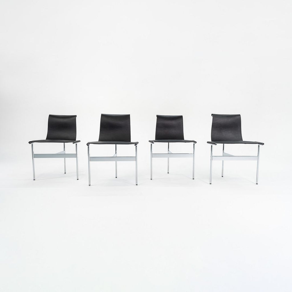 Set of Four Made to Order Gratz TG-10 Sling Dining Chairs Black Leather & Chrome