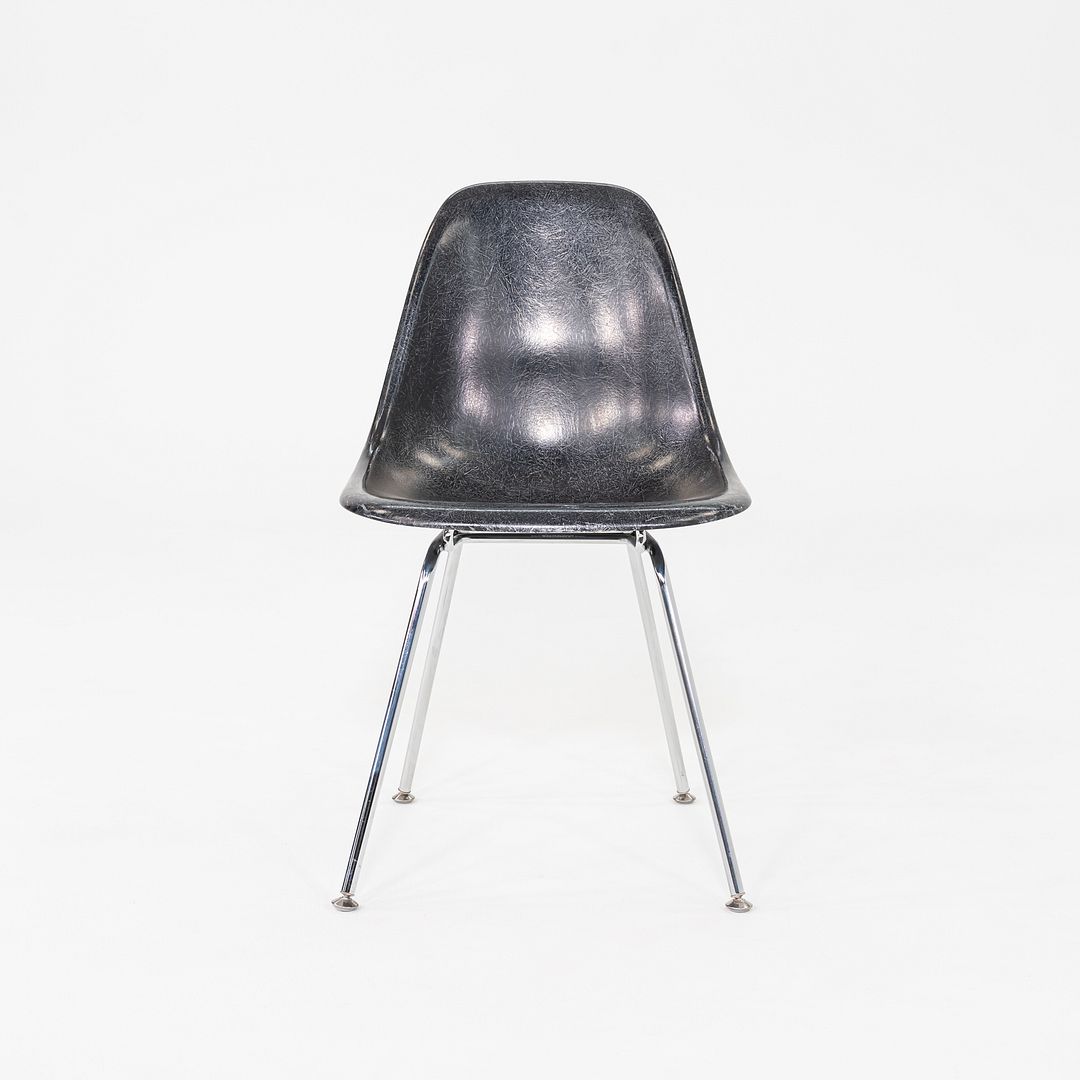 2019 Pair of Eames Modernica Molded Fiberglass Side Chairs in Black with H-Base