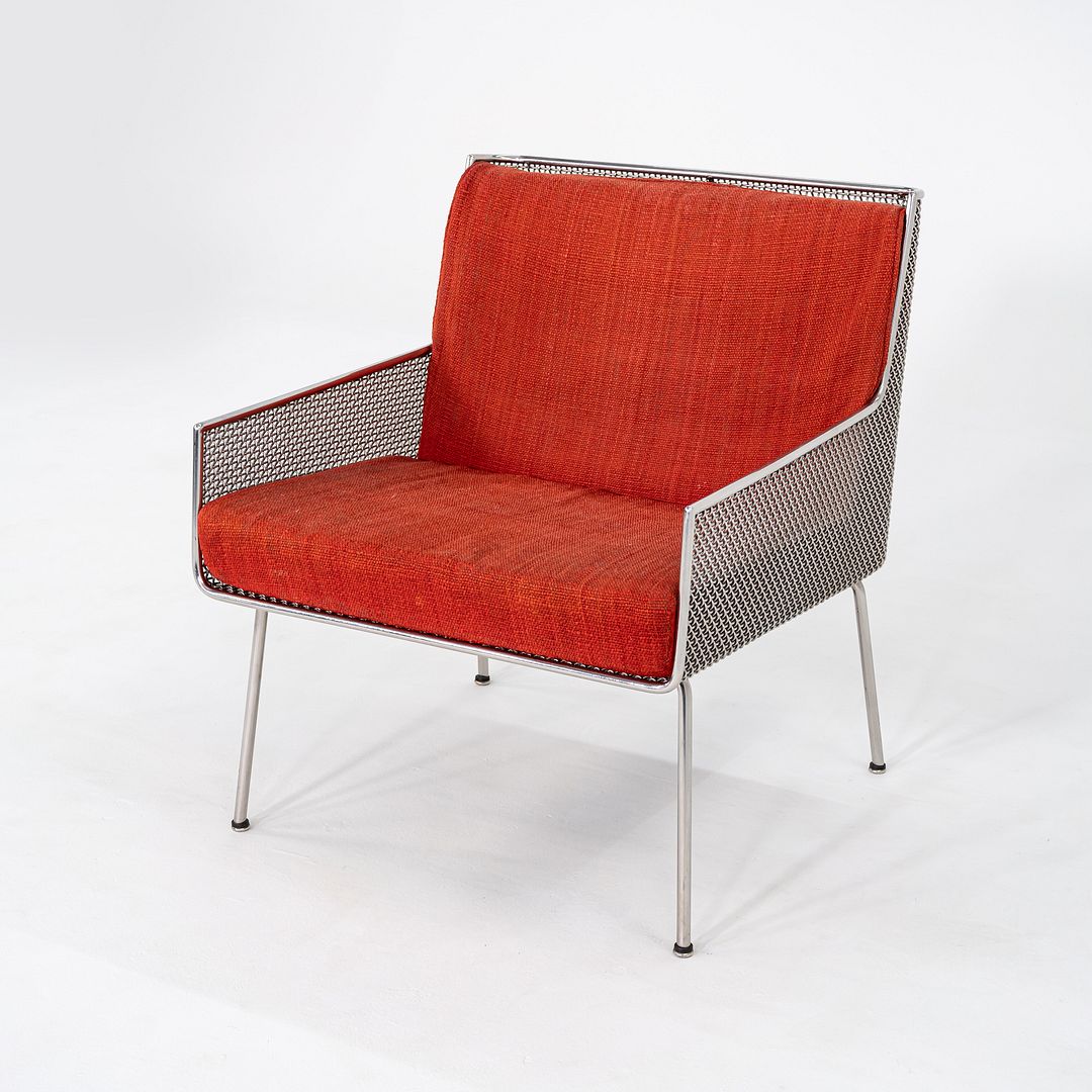 1957 Davis Allen of SOM for Inland Steel Lounge Chair made by Treitel Gratz in Steel Mesh and Jack Lenor Larsen Orange Fabric.