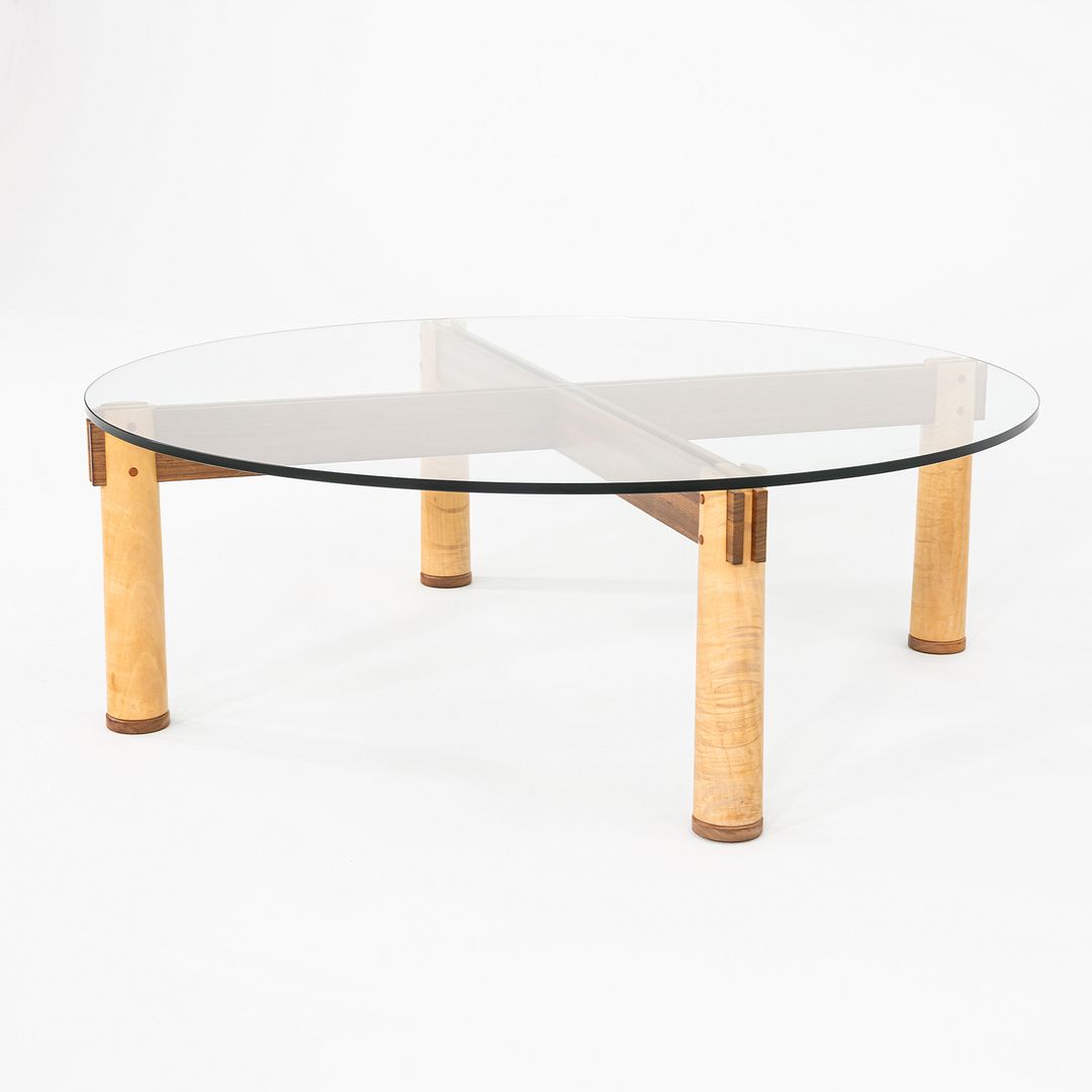 1989 Christopher Weiland Studio Craft Glass and Wood Coffee Table in Curly Maple