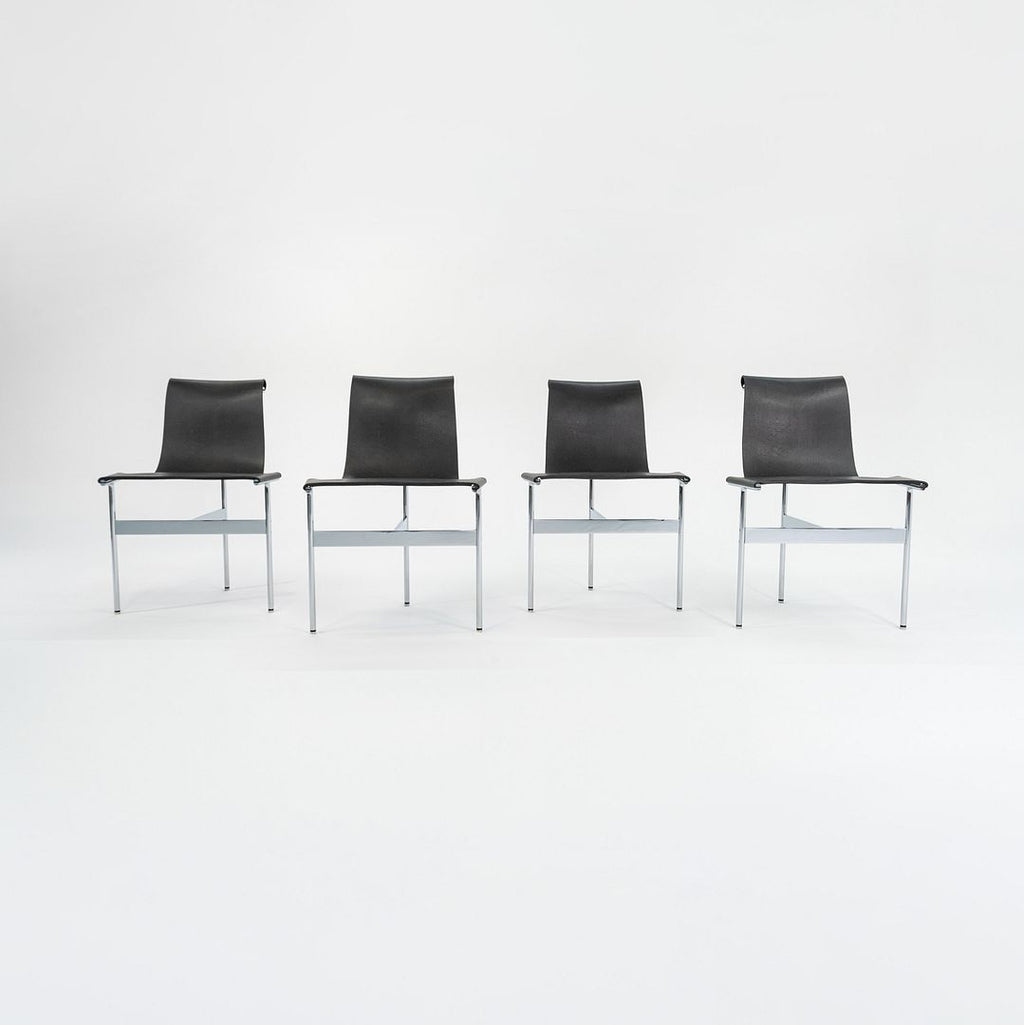 Set of Four Made to Order Gratz TG-10 Sling Dining Chairs Black Speckled Leather