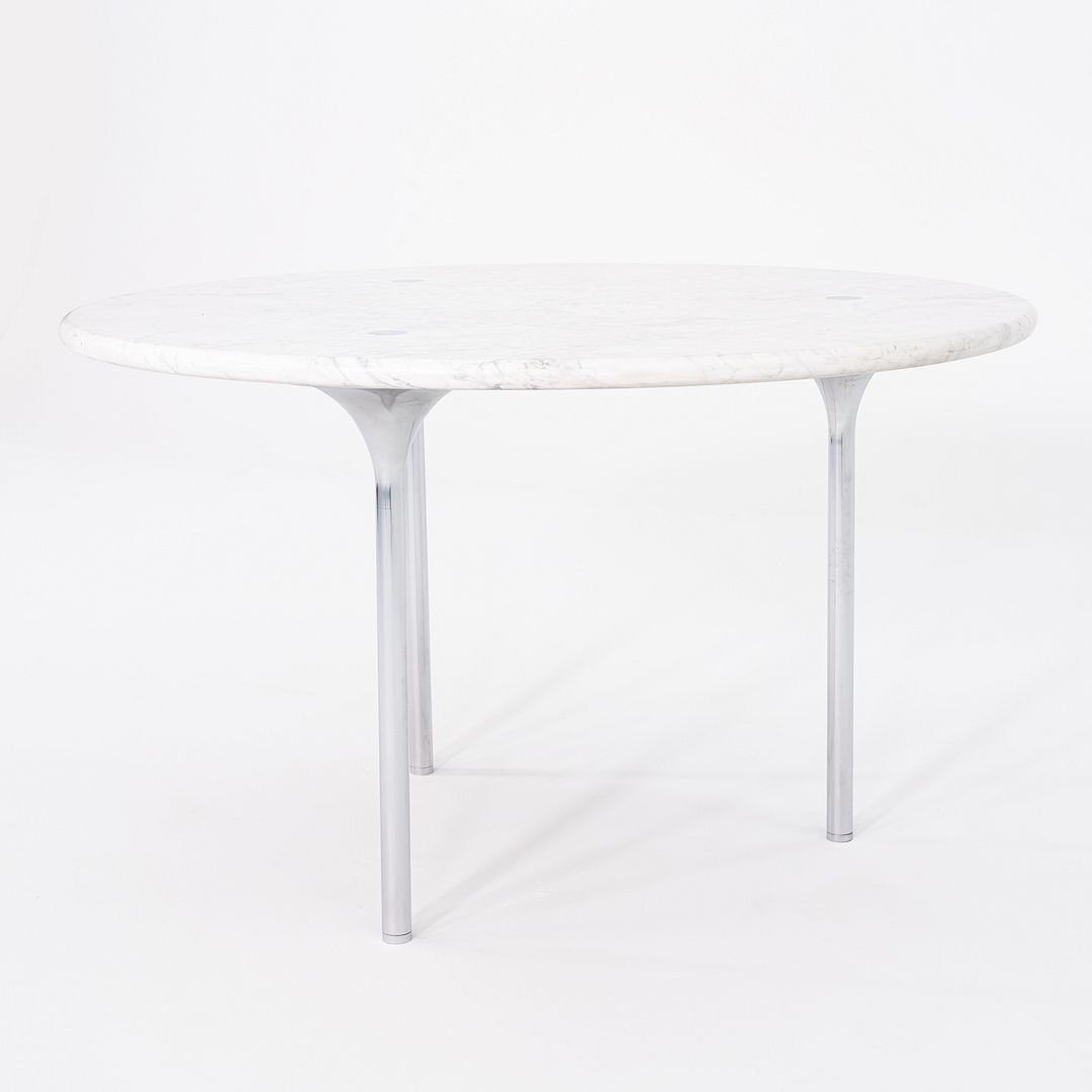 1960s Katavalos, Littell, and Kelley for Laverne 48in Dining Table in White Marble and Chromed Steel