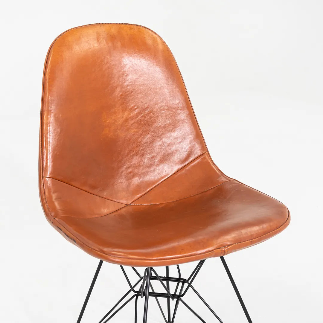 C. 1952 Herman Miller Eames DKR-1 Wire Dining Side Chair with Cognac Leather