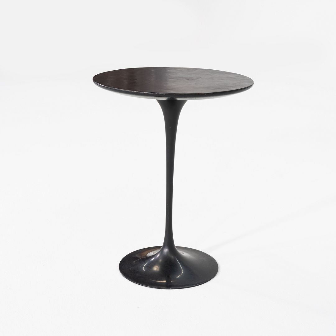 C. 1960s Eero Saarinen for Knoll Tulip Side Table with Custom Black Leather Top