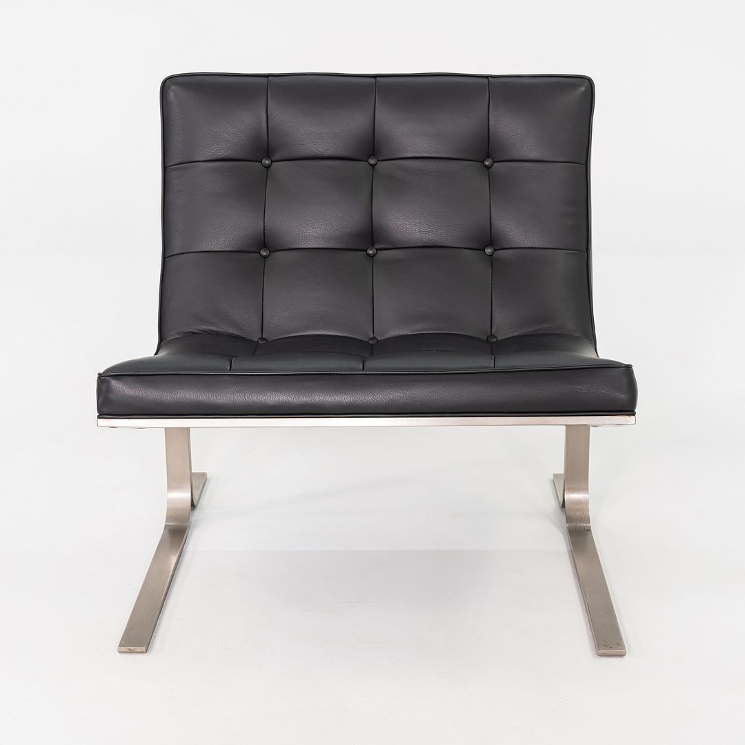 1960s Nicos Zographos CH28 Ribbon Chair in New Black Leather & Stainless Steel