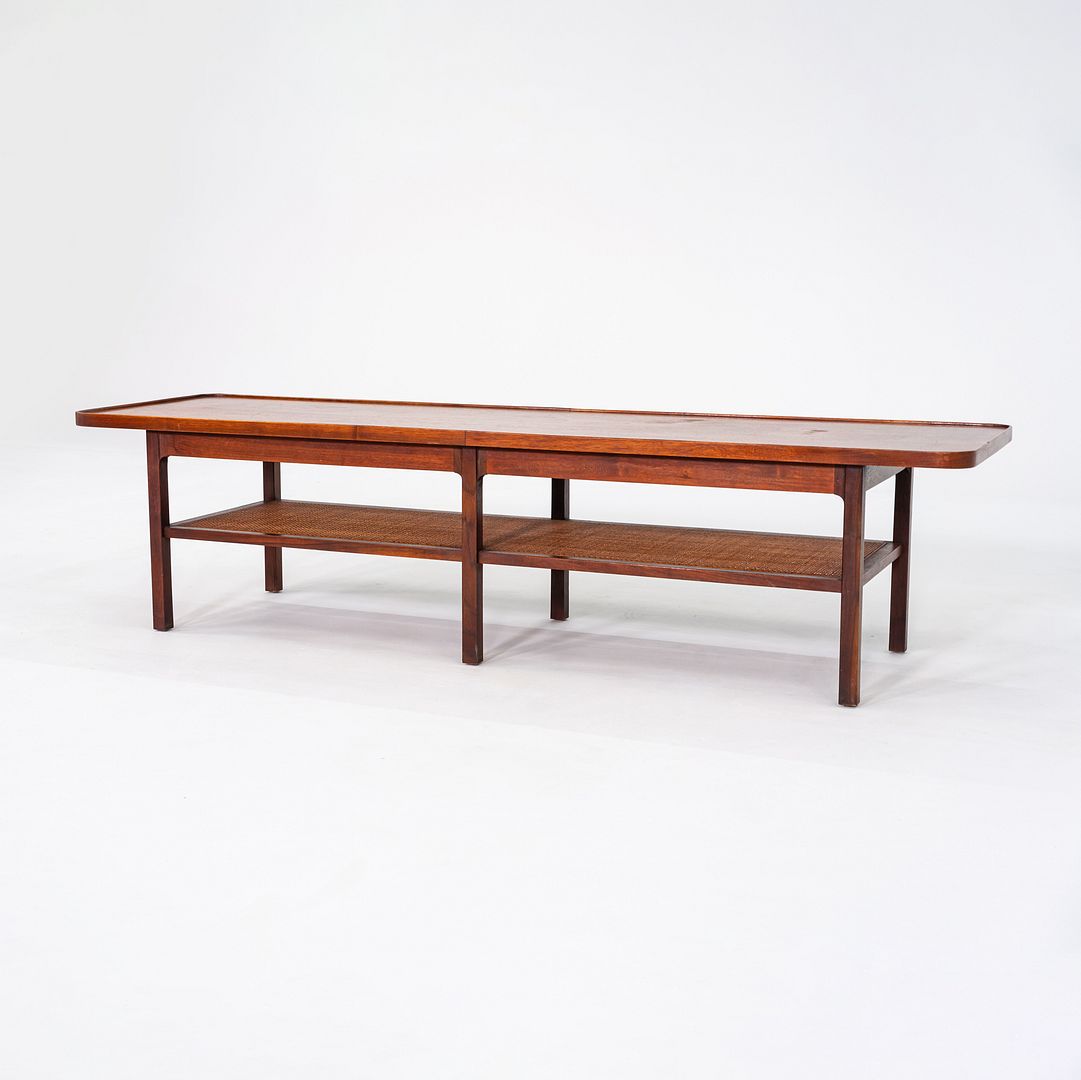 SOLD 1960s Jack Cartwright for Founders Rectangular Coffee Table in Walnut and Cane