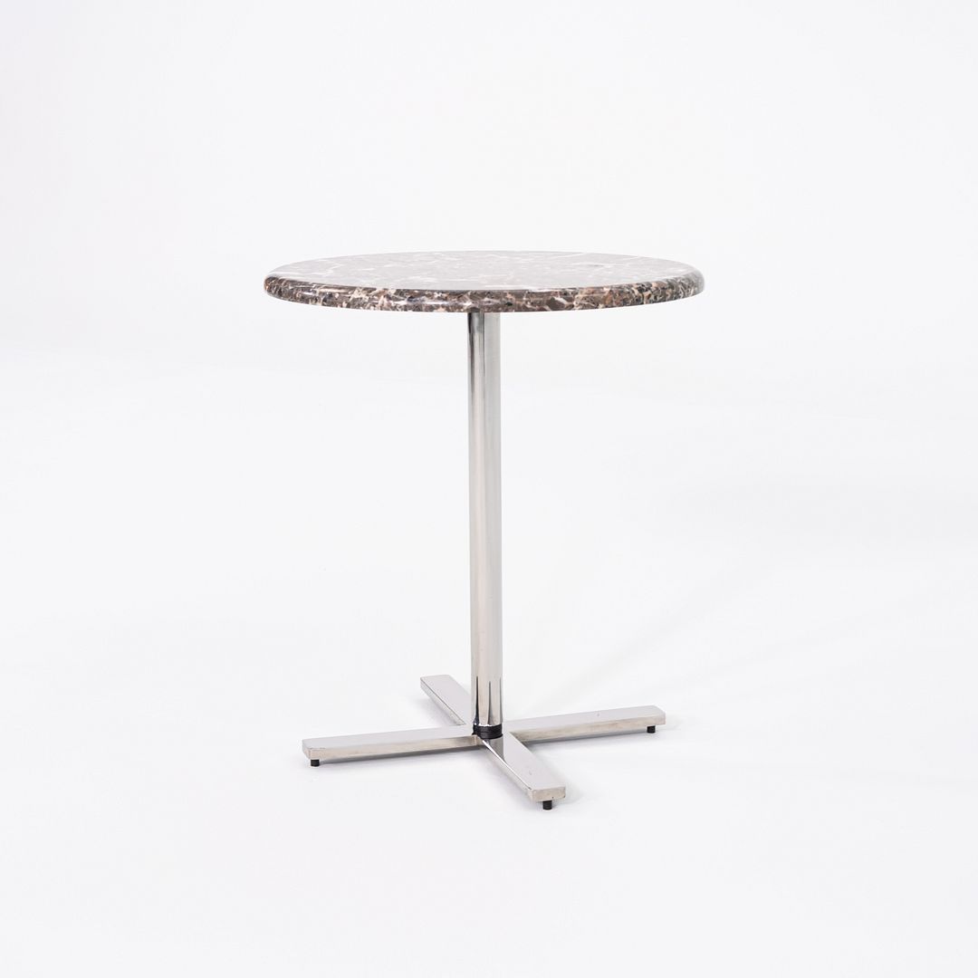 Modernist Brown Emperador Marble Side Table w/ Polished Steel Base 18" Round Top