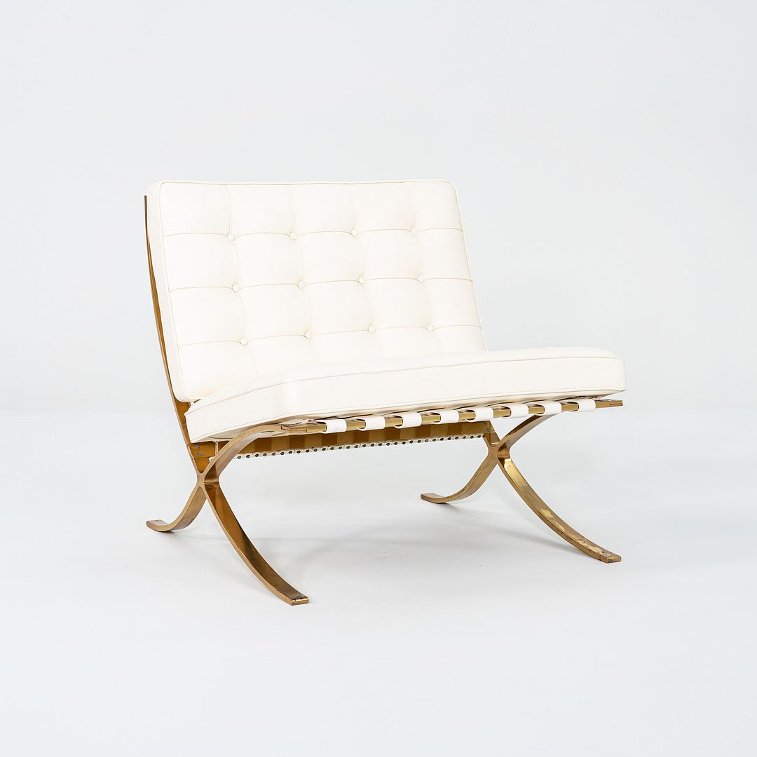 Mies Van der Rohe for Knoll + Gratz Barcelona Chair White w/ Gold Plated Frame