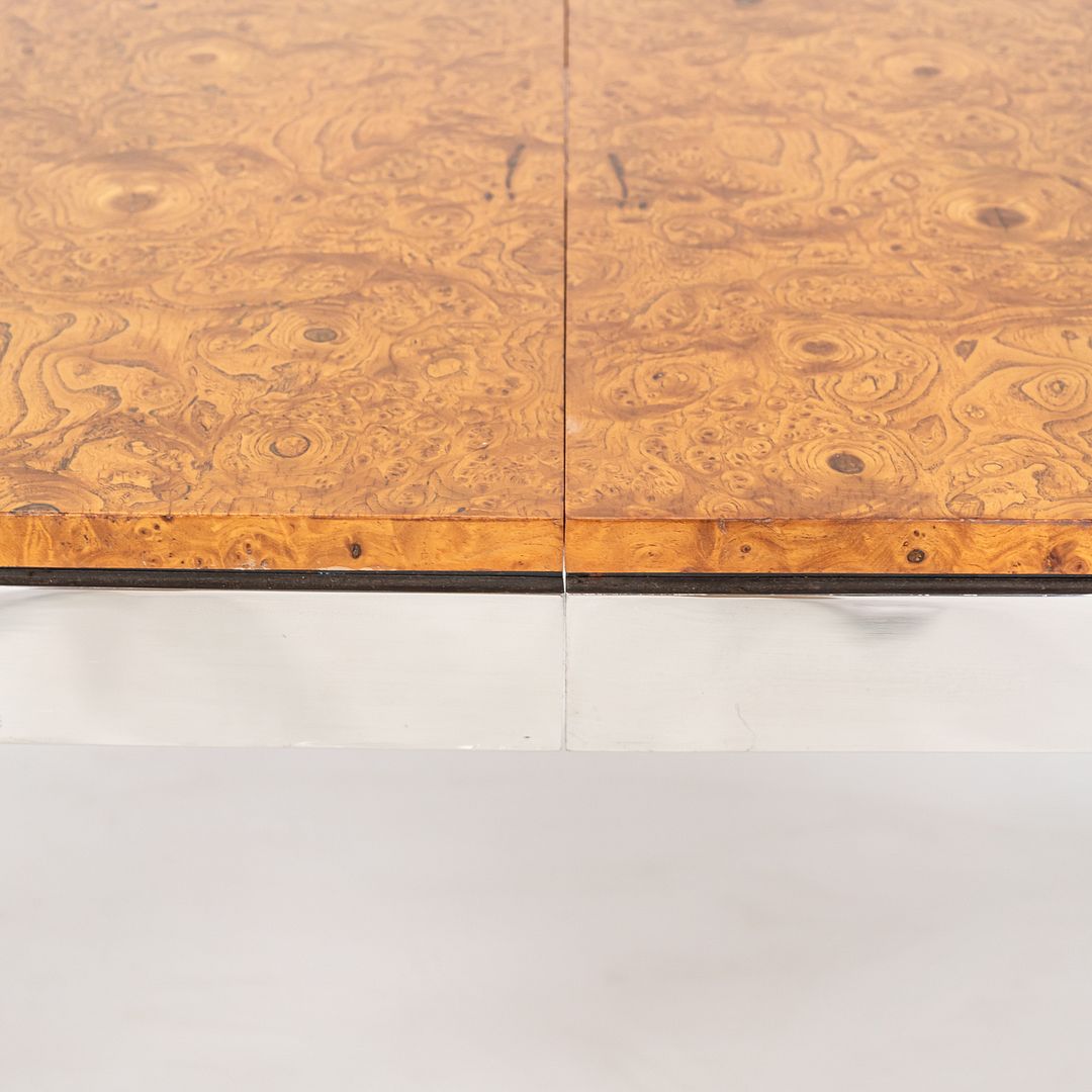 1970 I.M. Rosen for Pace Collection Burl & Chrome 967 Dining Table 42x72 inches