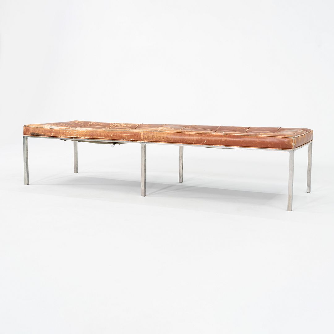 1960s Gordon Bunshaft and Davis Allen of SOM Stainless Steel and Leather Bench