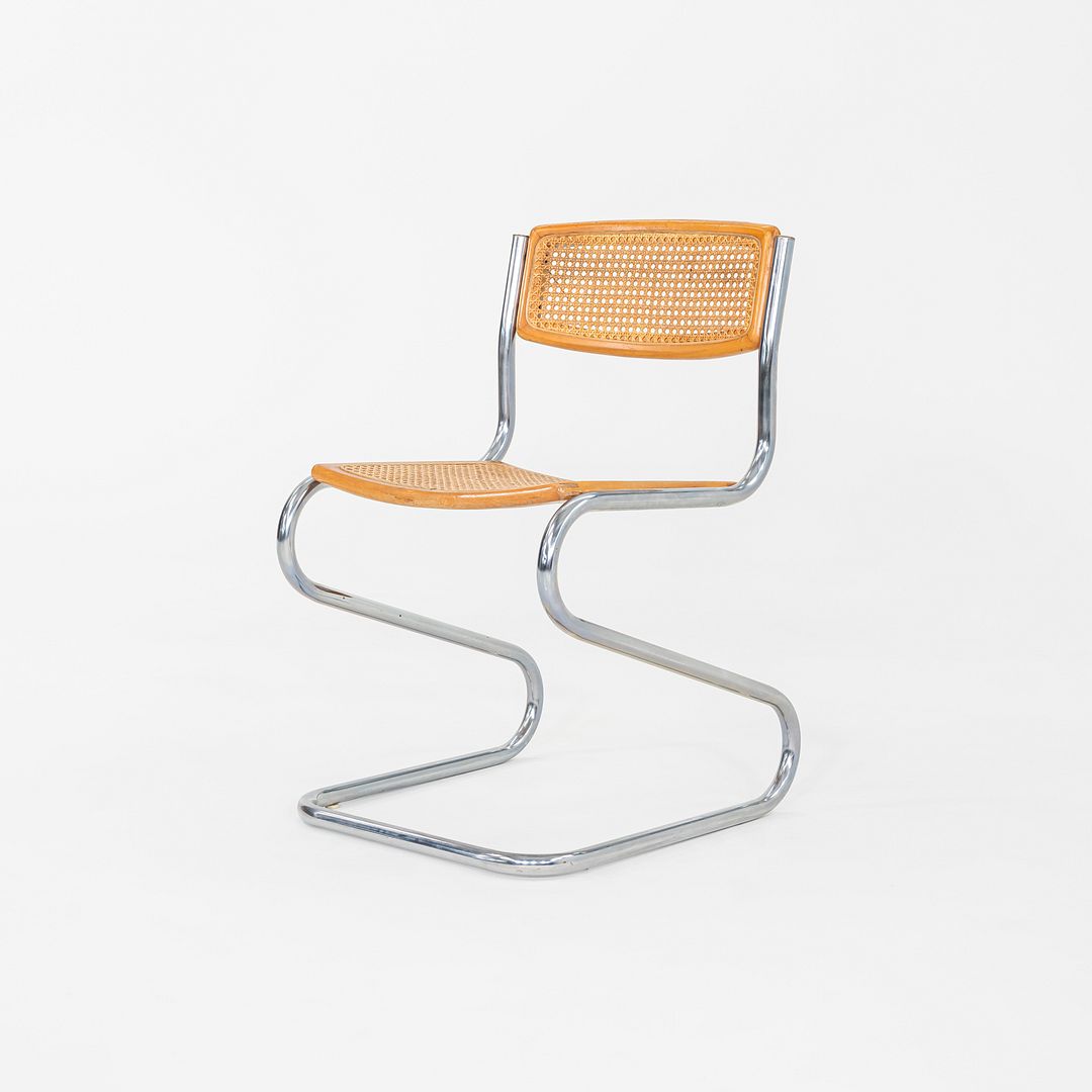 C. 1977 Italian Cantilever Side Chair in Chromed Steel with Caned Seat and Back