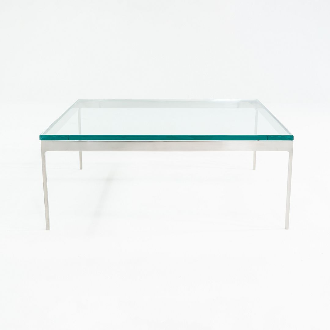 1980s Nicos Zographos Stainless Steel Square Coffee Table with Square Glass Top