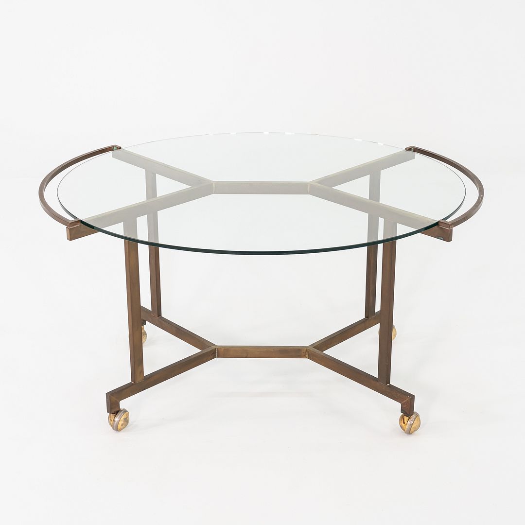 1970s Harvey Probber Attributed Bronze and Glass Rolling Dining or Serving Table