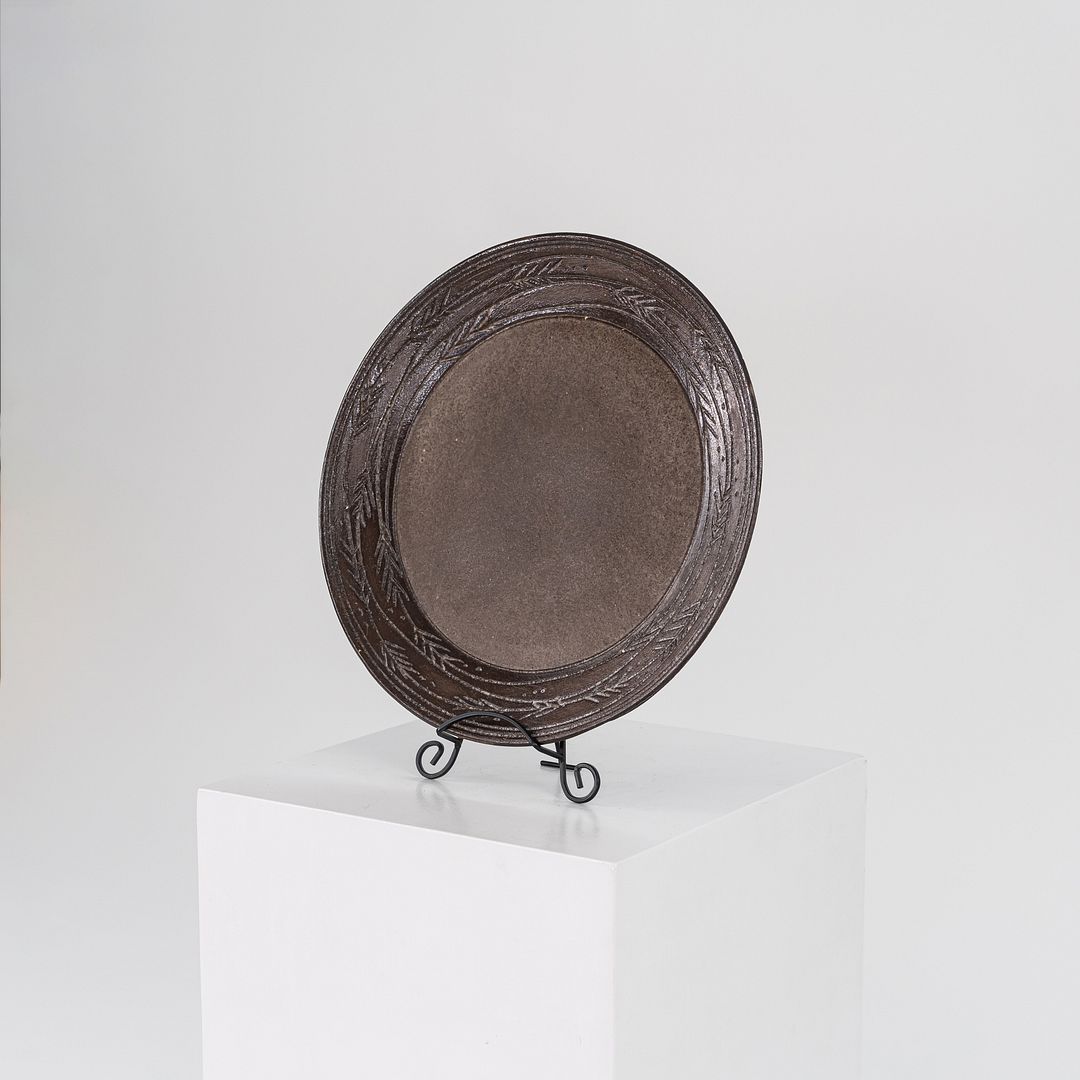 1950s Brown Salt-Glazed Stoneware Platter Nancy Wickham Boyd Studio Made in VT