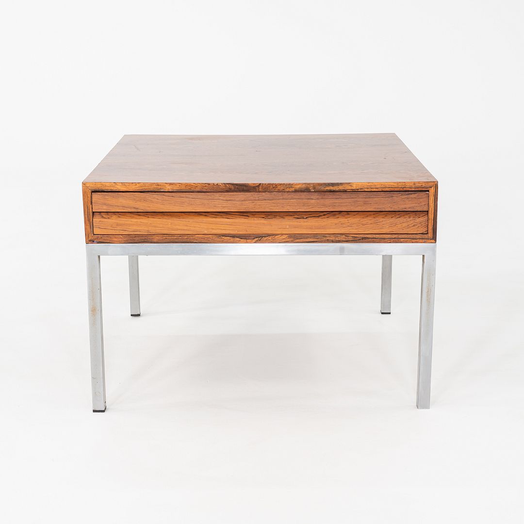 C. 1960s Danish Rosewood Side / End Table with Chromed Steel Base and Drawer