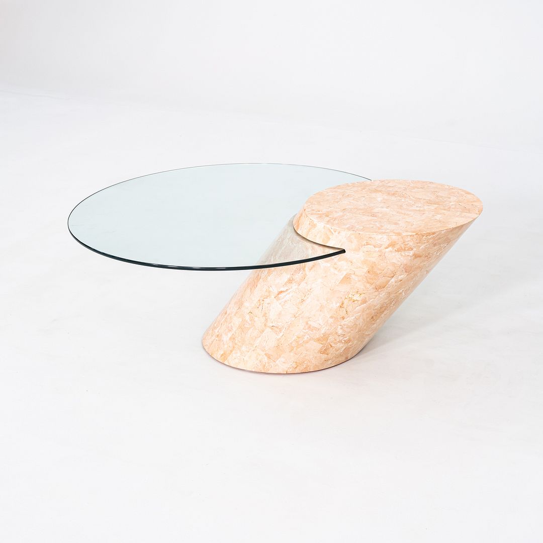 1980s Tessellated Marble and Glass Cantilevered Coffee Table